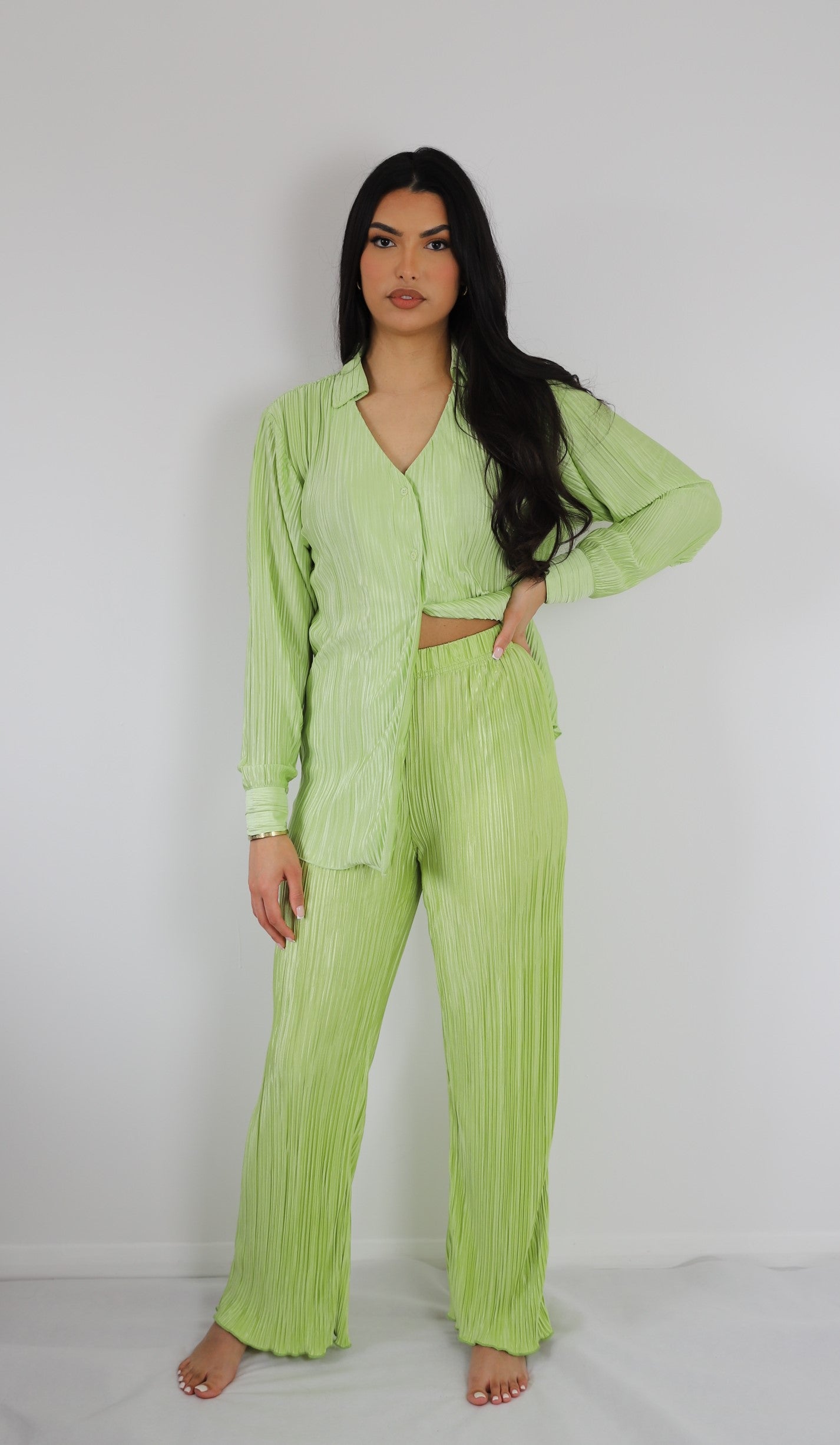 Green wide leg trousers as part of a coord set | A co-ord set essential from our co ord sets and loungewear set