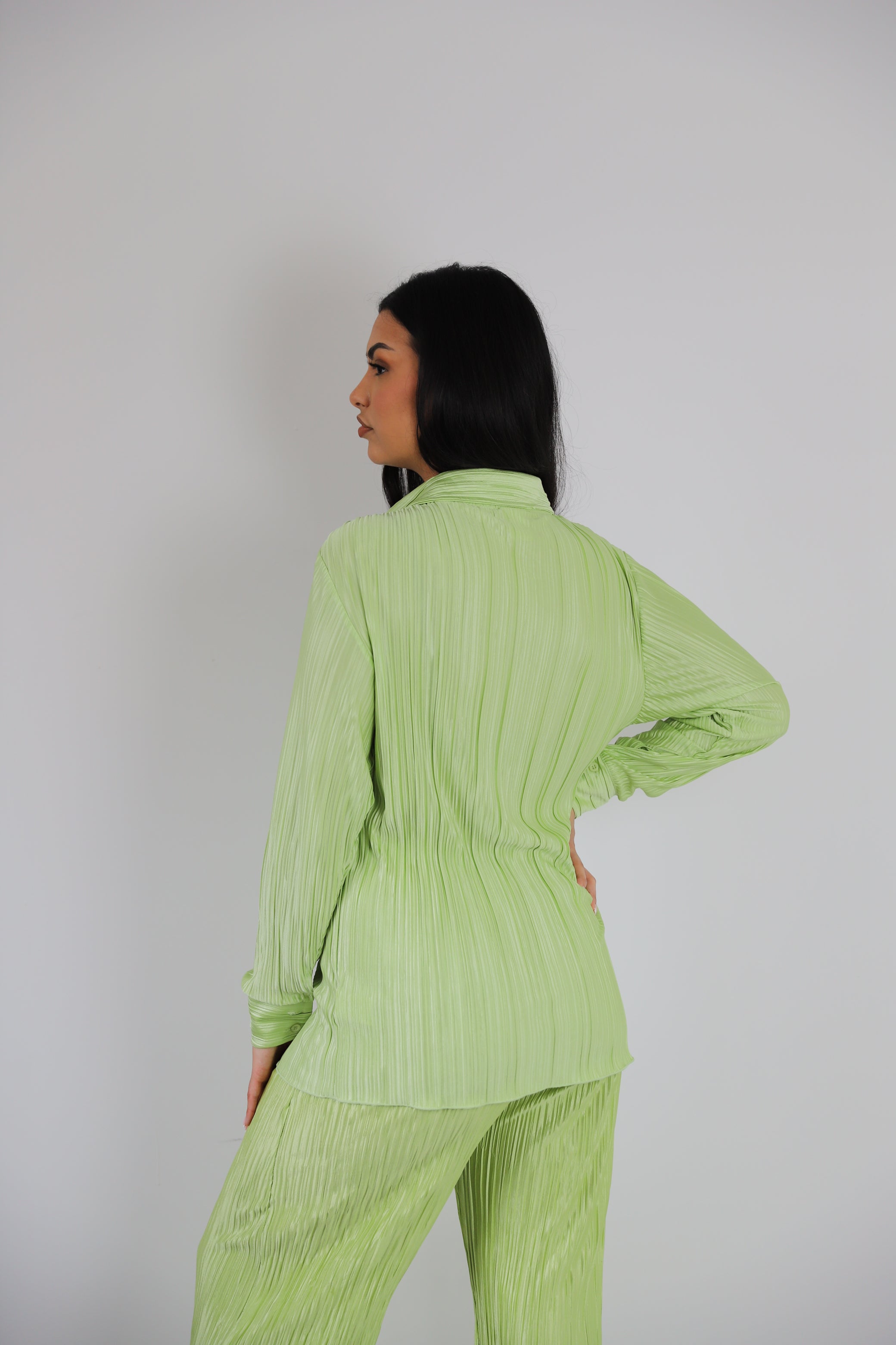 Green shirt from our coord set collection | A co-ord set must-have styled with loungewear set pieces and matching co ord sets