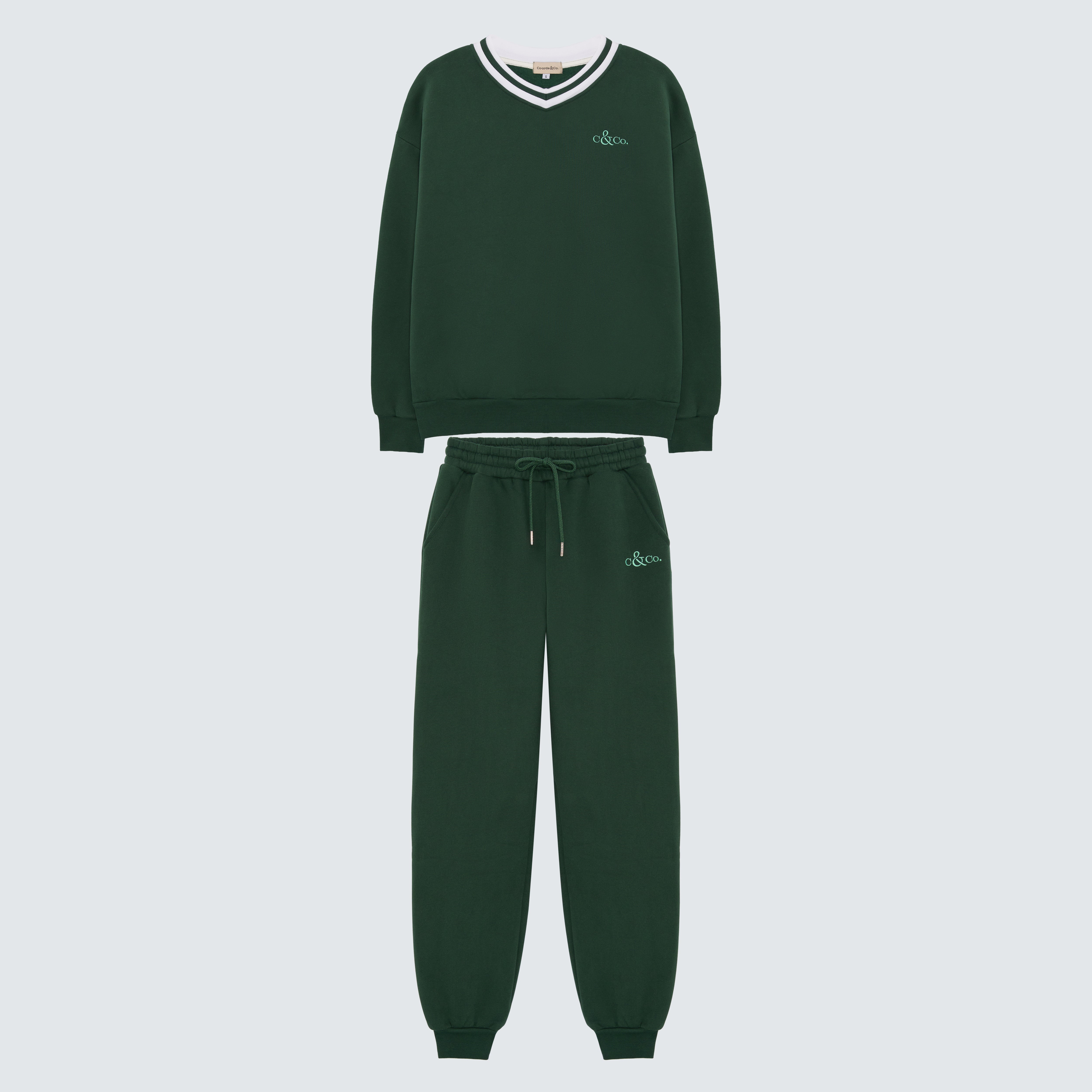 Green Sweatshirt V-Neck Branded - Aria