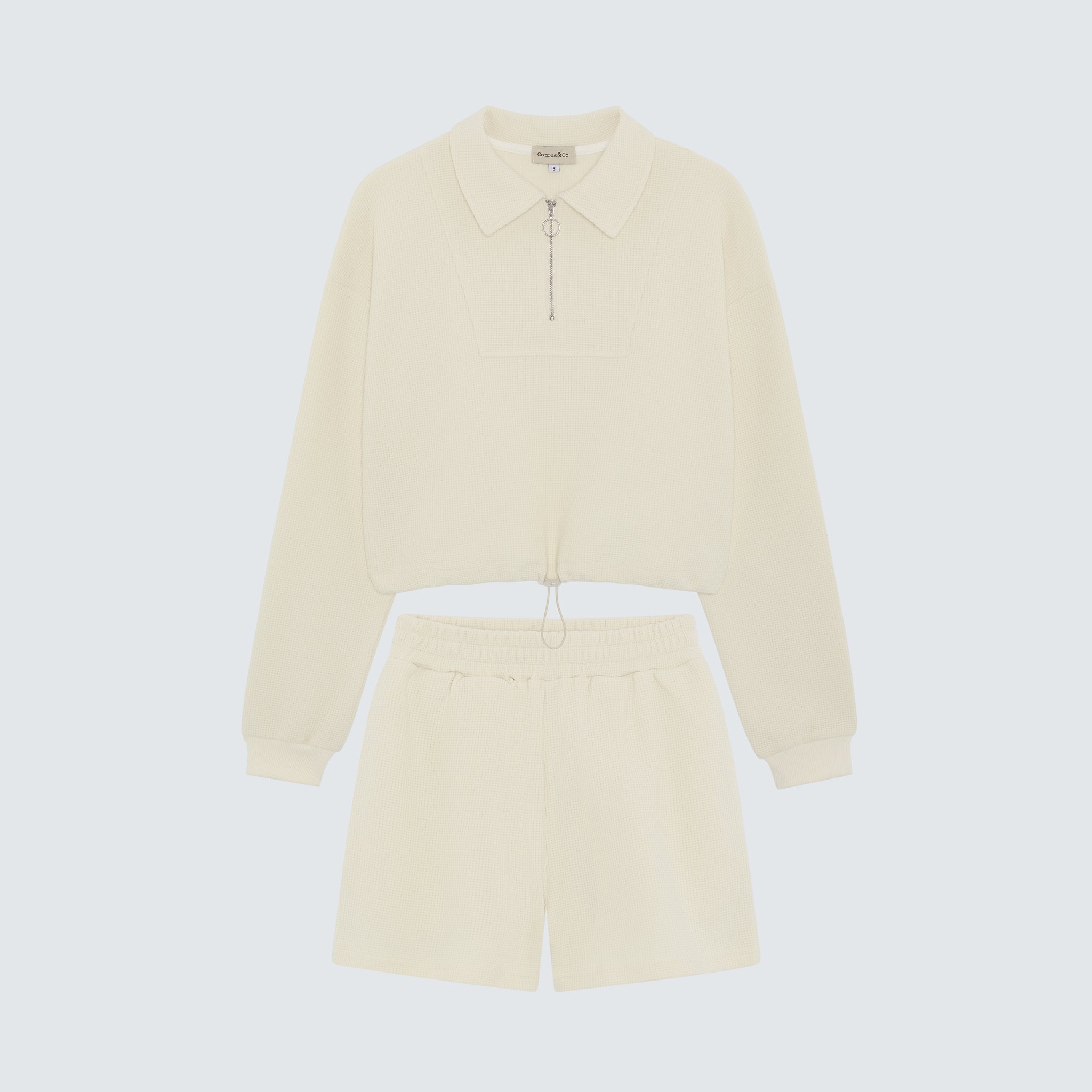 Light Beige Collared Waffle Top - Celia