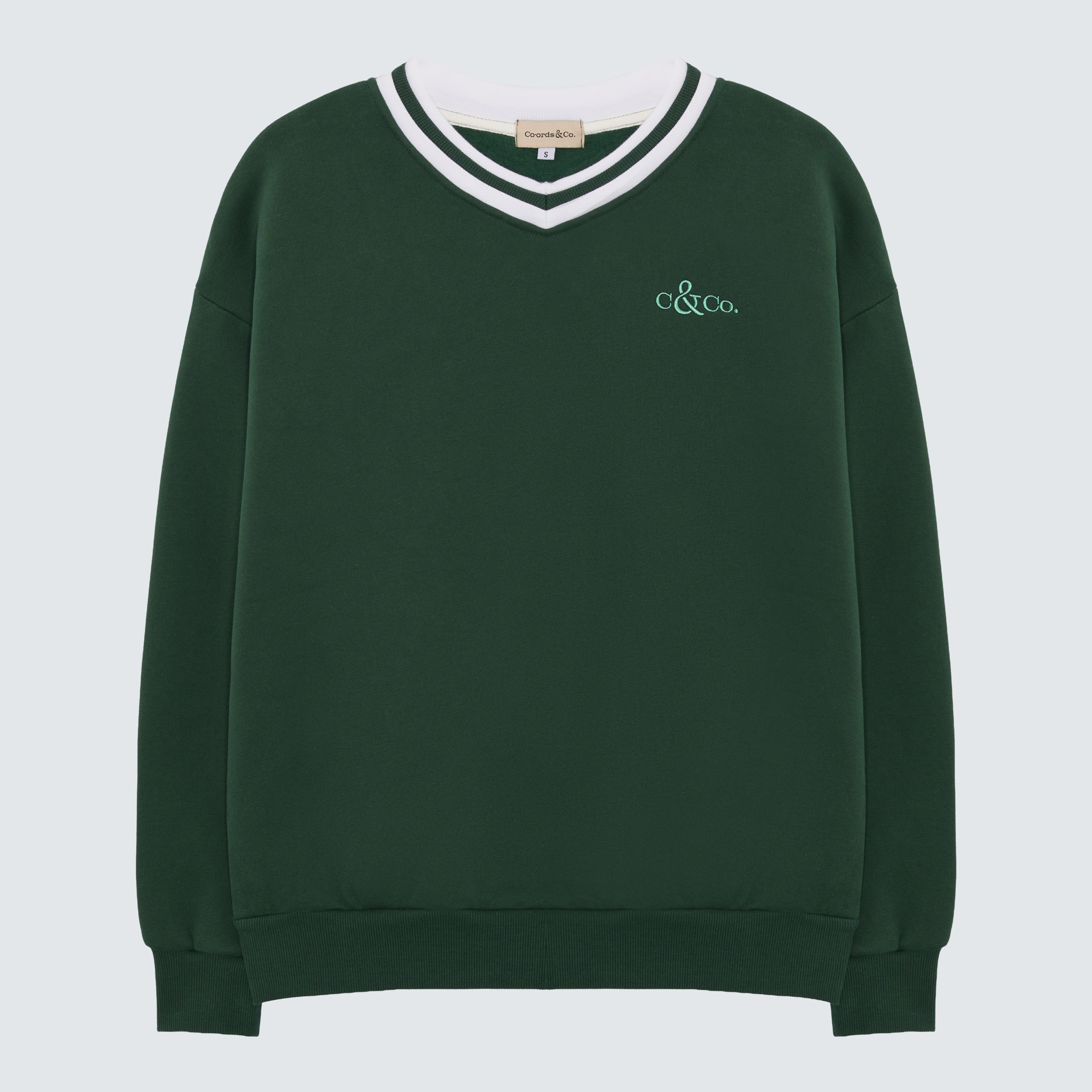 Green Sweatshirt V-Neck Branded - Aria