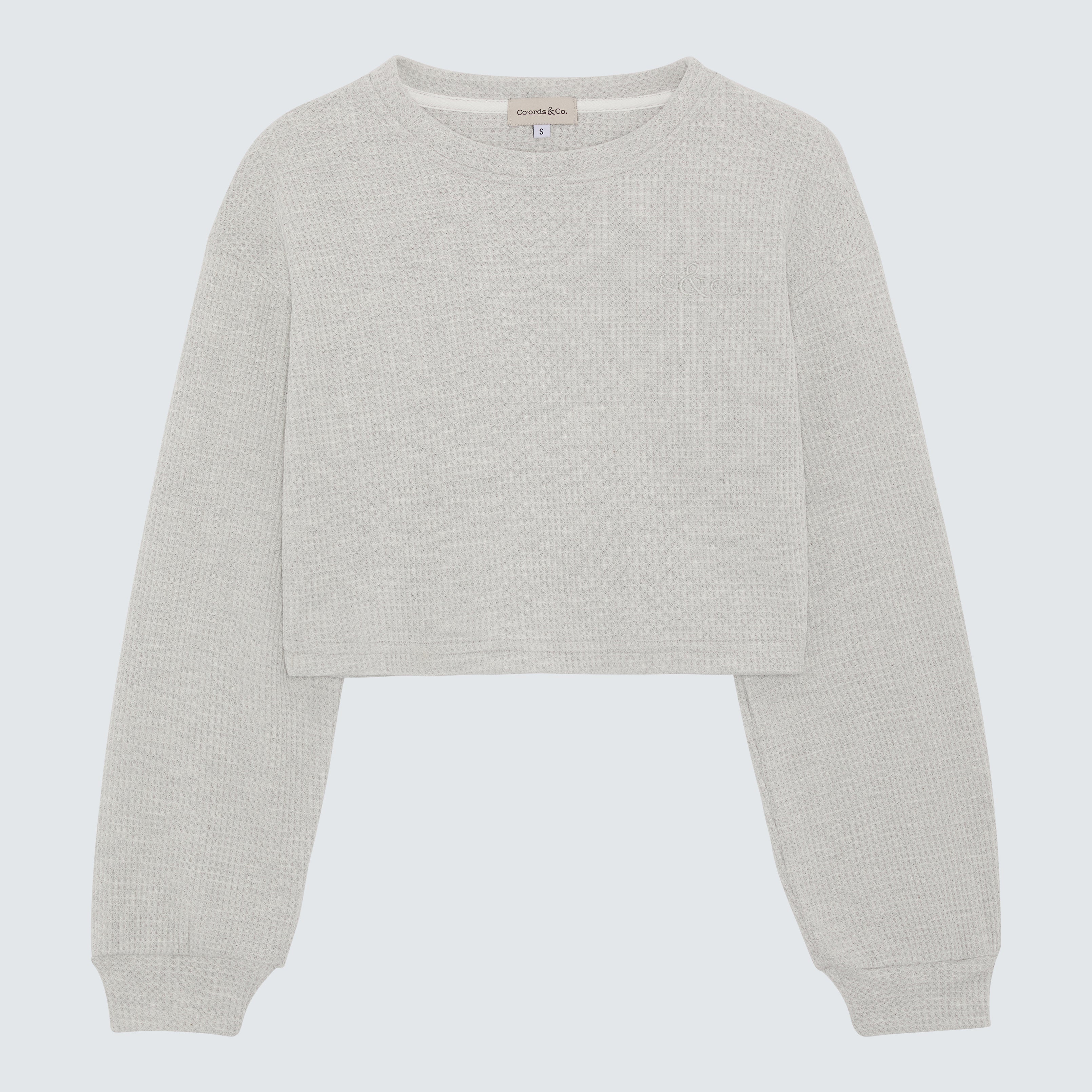 Grey Crewneck Cropped Waffle Sweatshirt - Lily