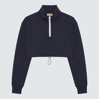 Navy Blue and White Cropped Top Branded - Isolde