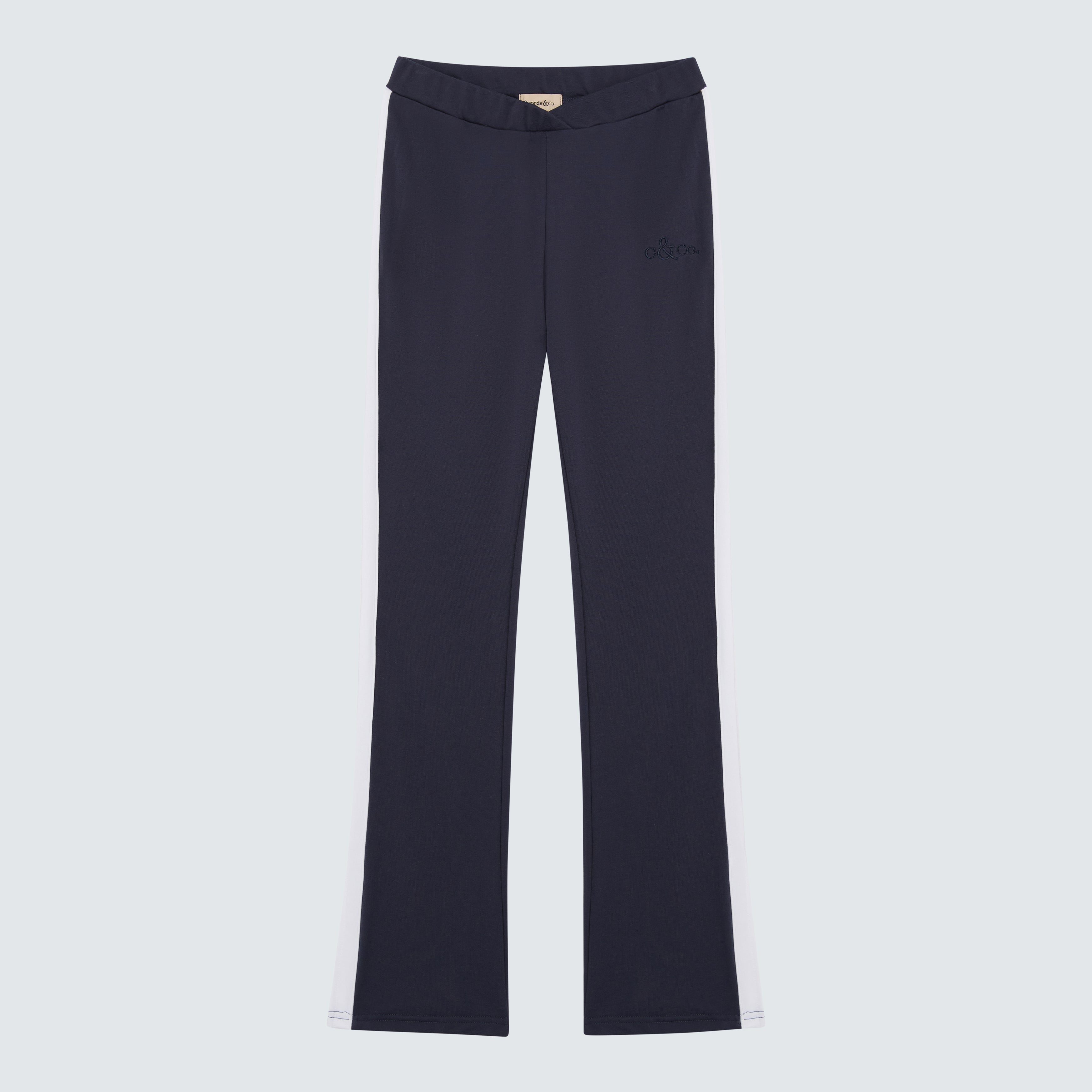 Navy Blue and White V-Waist Flared Jogger Branded - Isolde