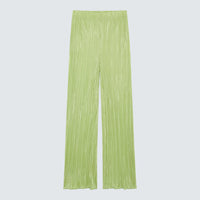 Lime Green Textured Plissé High Waisted Trousers - Isabella