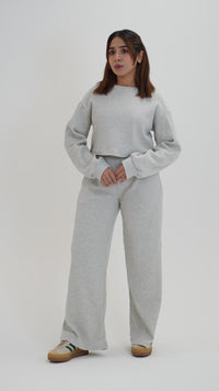 Grey Wide Leg Waffle Jogger - Lily