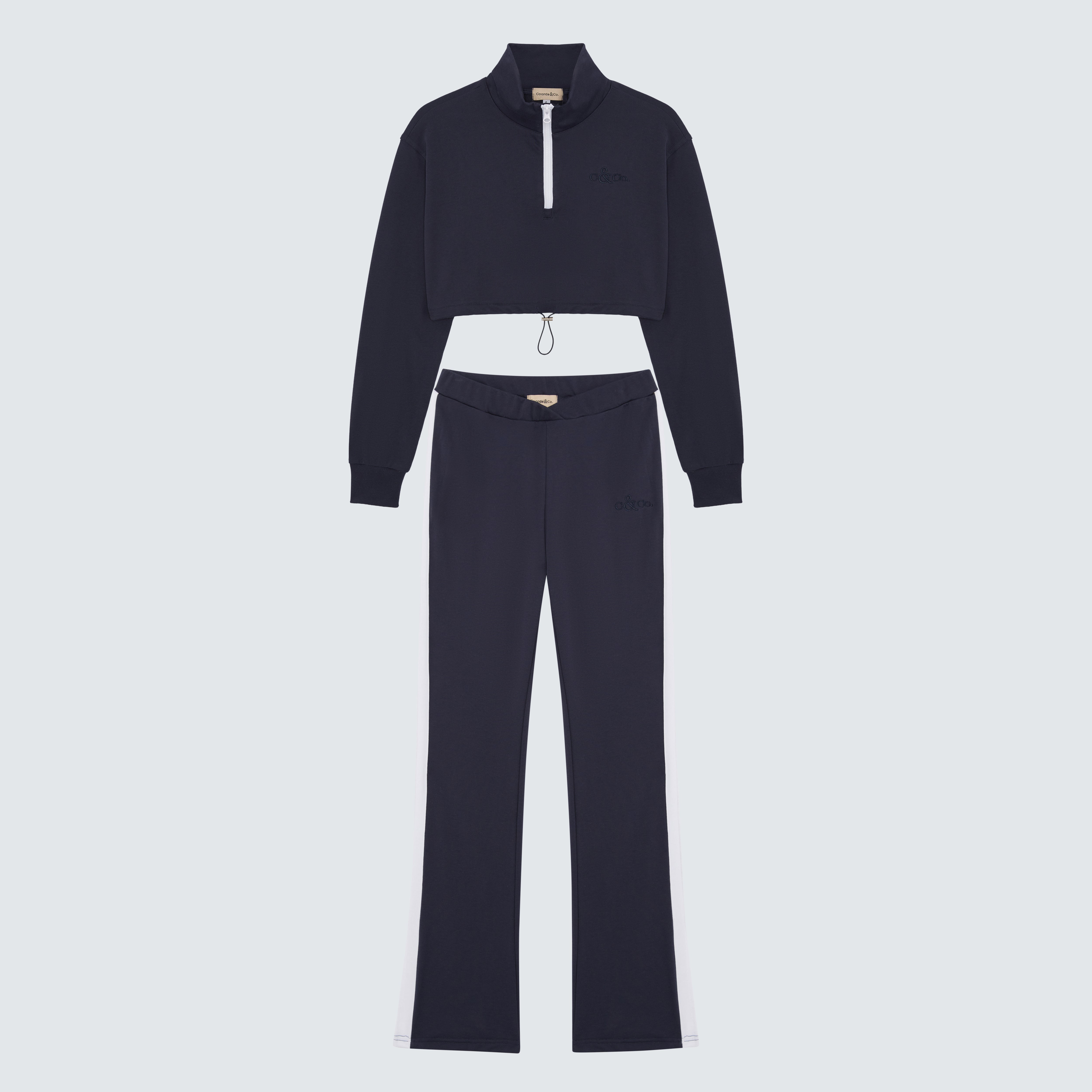 Navy Blue and White V-Waist Flared Jogger Branded - Isolde