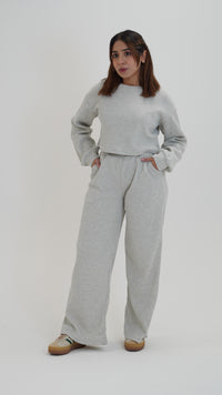 Grey Crewneck Cropped Waffle Sweatshirt - Lily