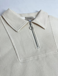 Polished beige collared top styled in a co-ord set | A key coord piece from our modern loungewear set collection