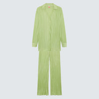 Lime Green Textured  Plissé  Collared Shirt - Isabella