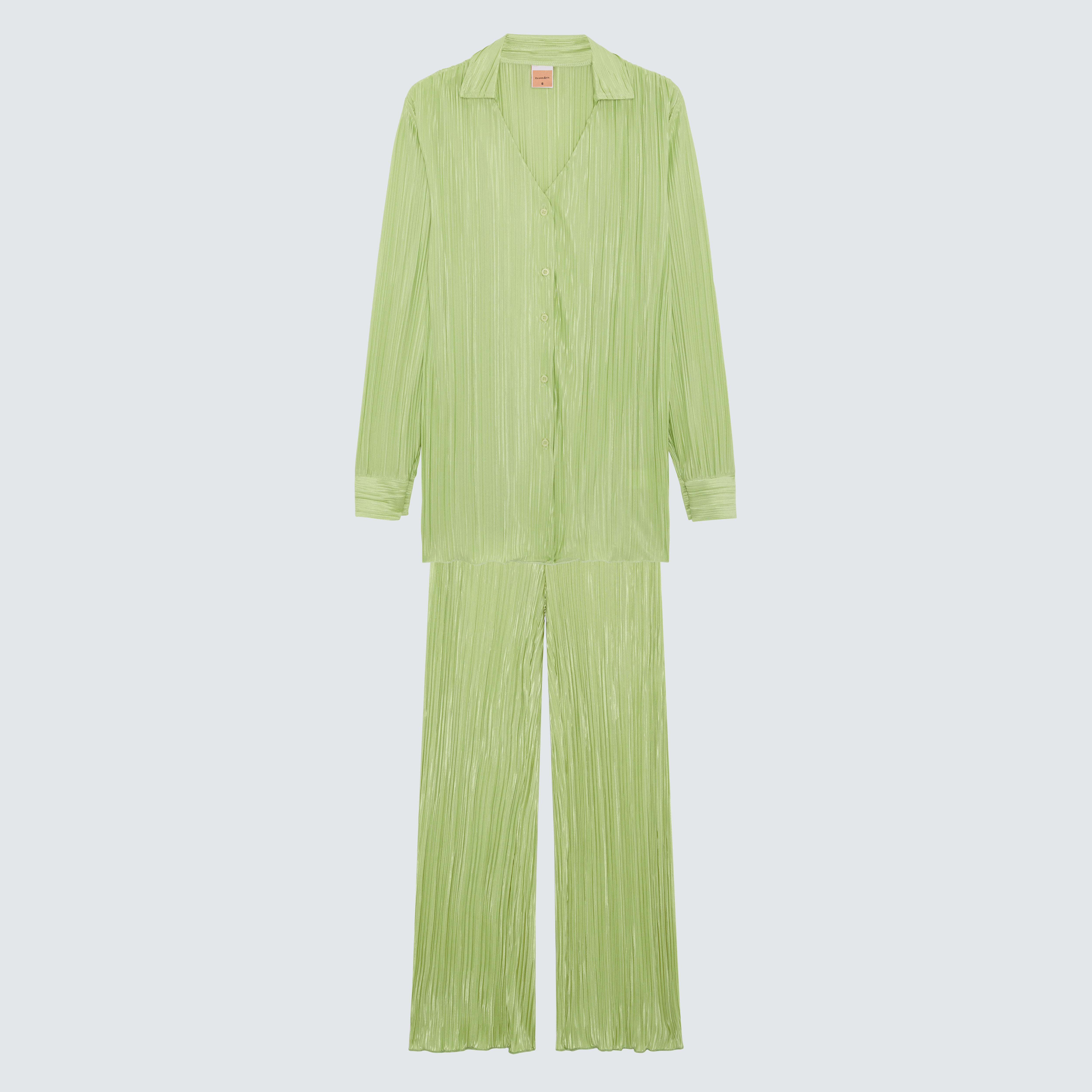 Lime Green Textured  Plissé  Collared Shirt - Isabella