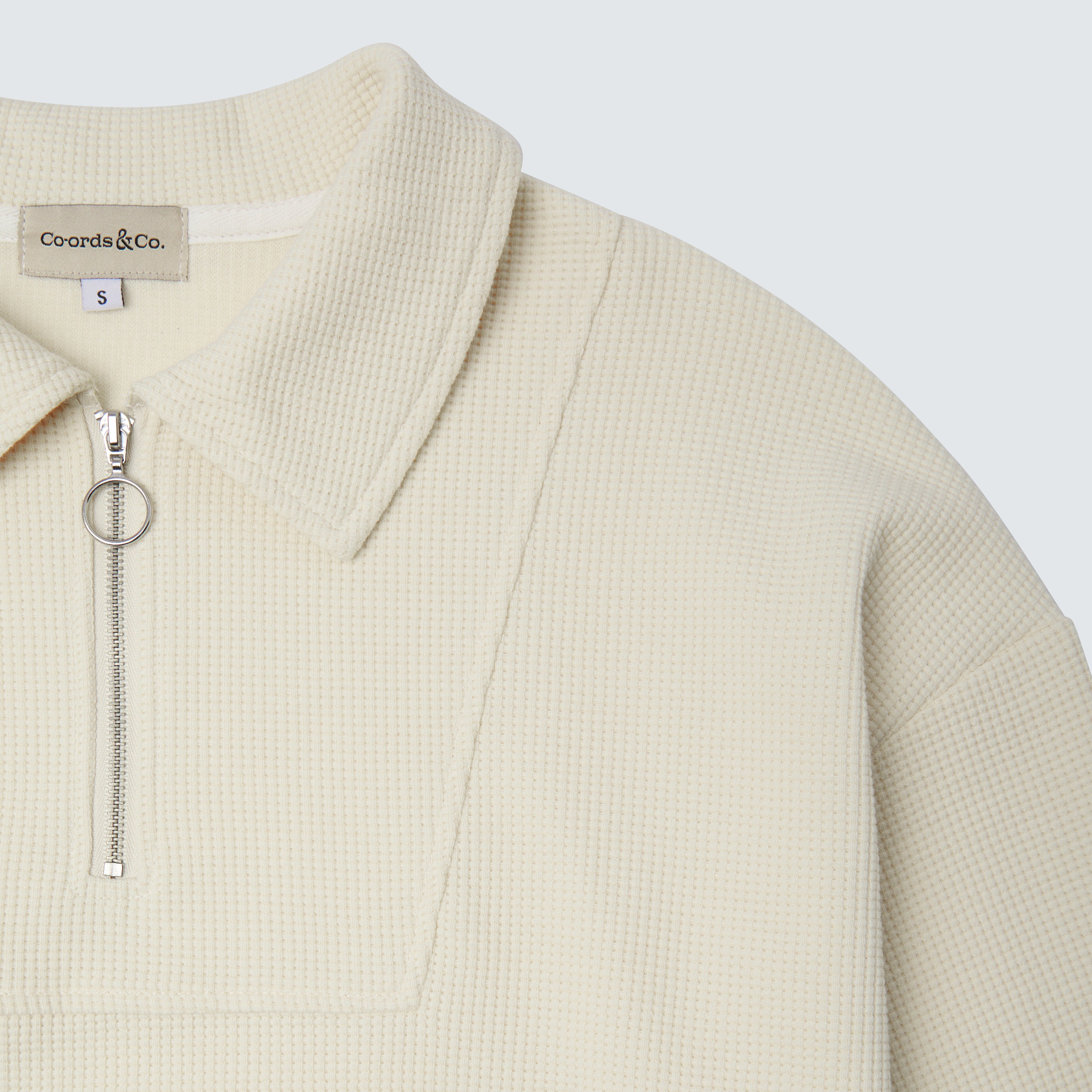 Light Beige Collared Waffle Top - Celia