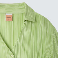 Lime Green Textured  Plissé  Collared Shirt - Isabella