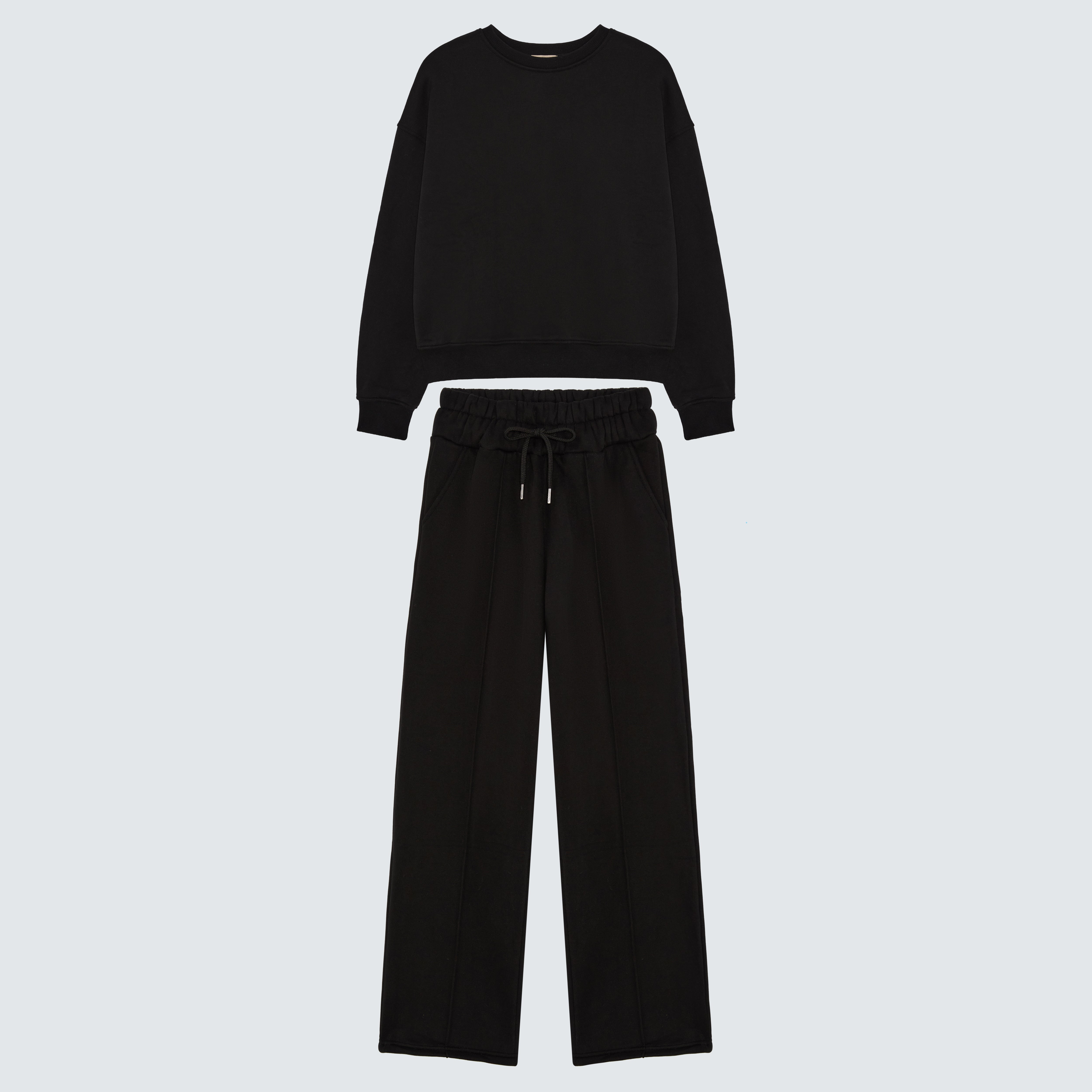 Womens black sweatshirt and jogger straight leg relaxed fit coord set