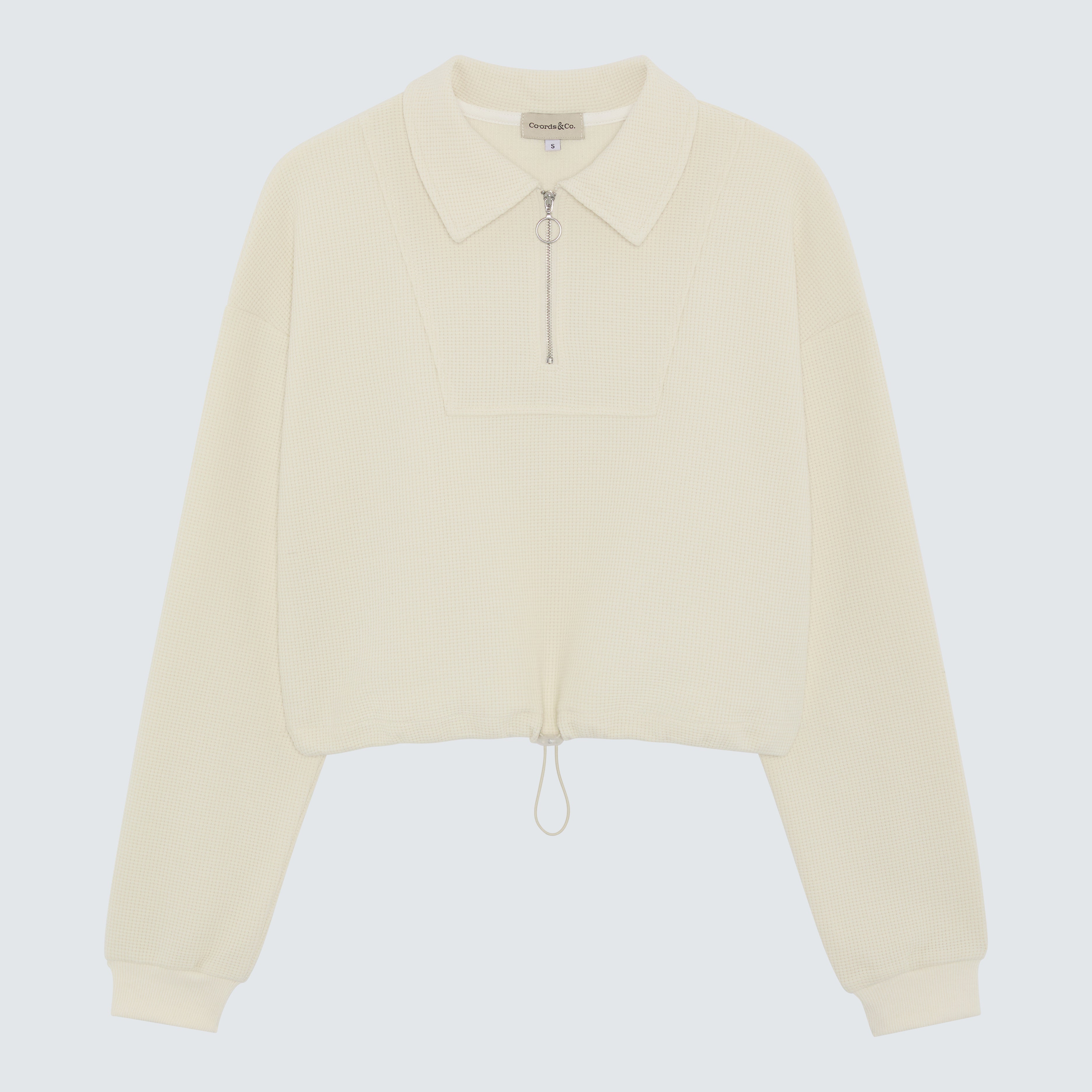Light Beige Collared Waffle Sweatshirt - Celia