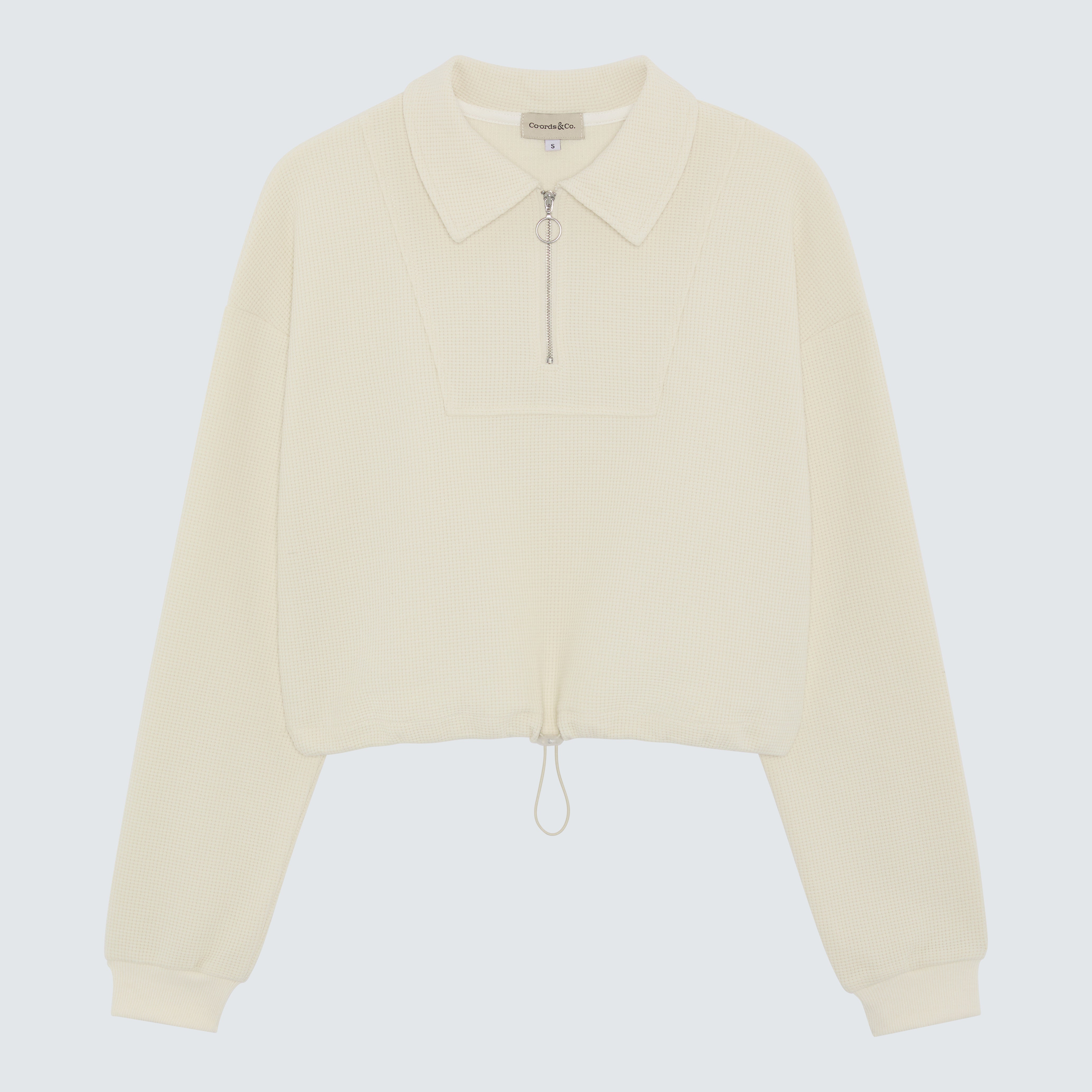Light Beige Collared Waffle Top - Celia