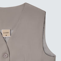 Taupe Sleeveless V-Neck Waistcoat - Sophia
