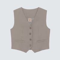Taupe Sleeveless V-Neck Waistcoat - Sophia