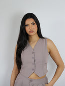 Sophia Taupe Sleeveless V-Neck Waistcoat