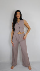 Sophia Taupe Wide Leg Trousers