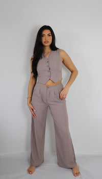 Taupe wide leg trousers styled in a coord set | A relaxed co-ord set from our co ord sets collection