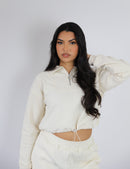 Celia Light Beige Collared Waffle Top