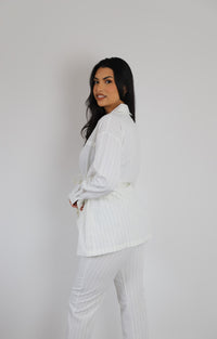 White belted blazer styled in a sleek co-ord set | A key coord set look from our co ord sets and loungewear set drops