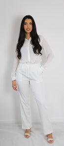 Althea White Striped Slim Fit Trousers